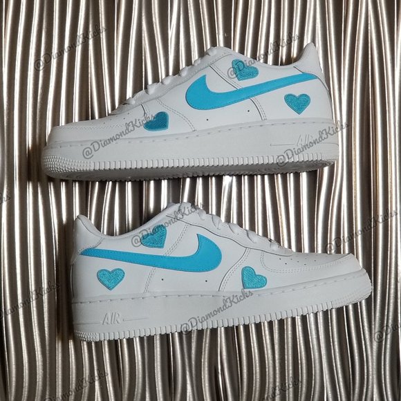 Custom Nike Air Force 1 Custom Hearts White Blue - Picture 3 of 4